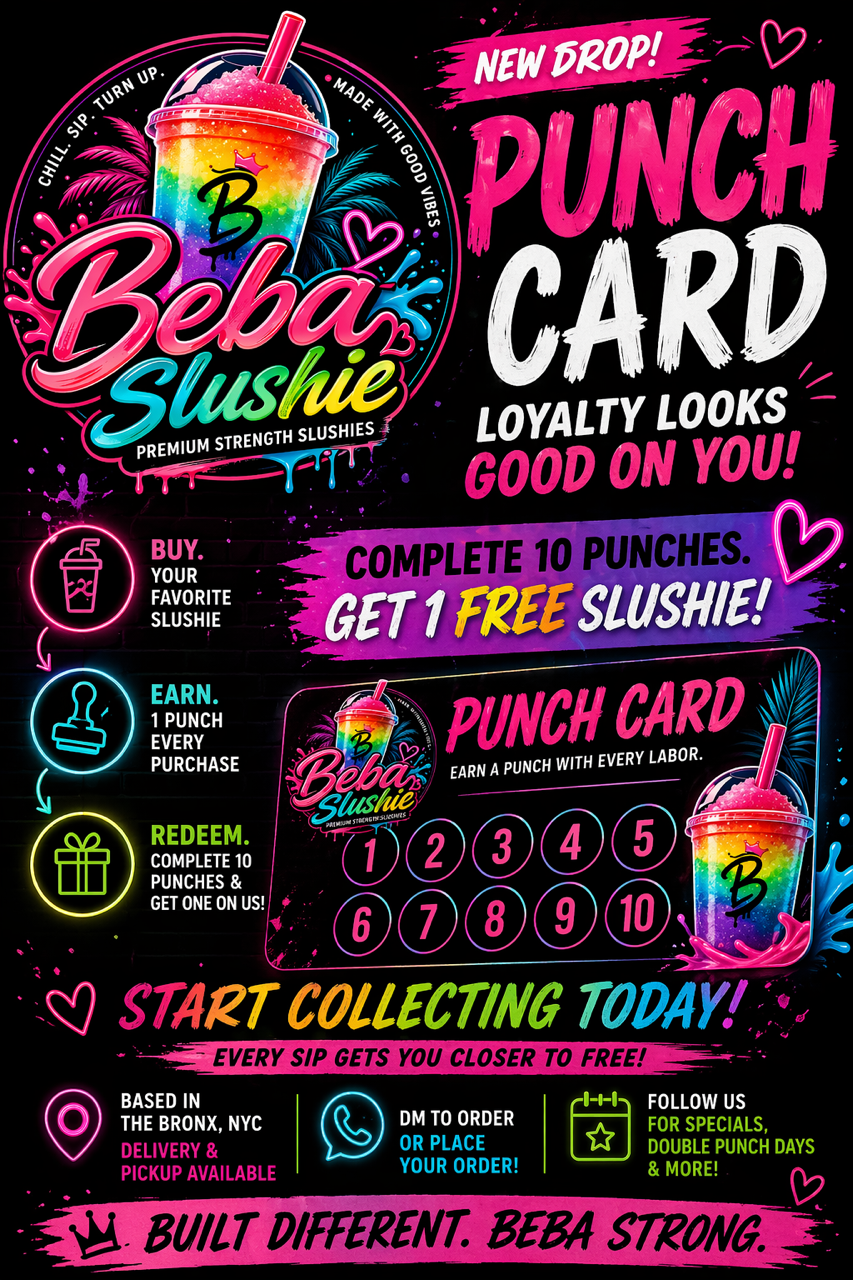 Beba Rewards Punch Card — Complete 10 punches, get 1 free slushie